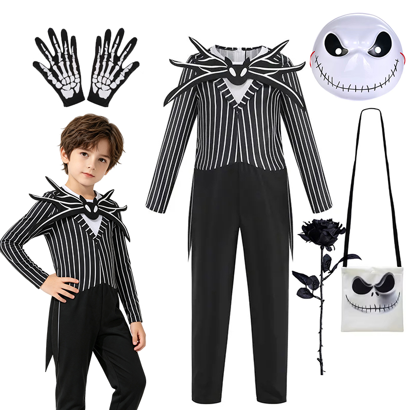Black Face Mask Pack - Halloween Jungen Kürbiskönig Skelett Jack Gestreifter